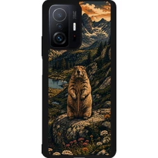 Xiaomi 11T Case Hülle - Silikon schwarz Linocut Murmeltier