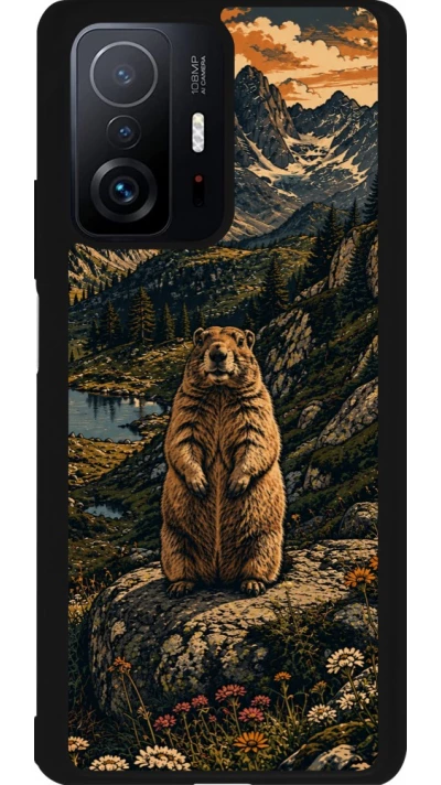 Coque Xiaomi 11T - Silicone rigide noir Linocut Marmotte