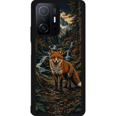 Coque Xiaomi 11T - Silicone rigide noir Linocut Renard