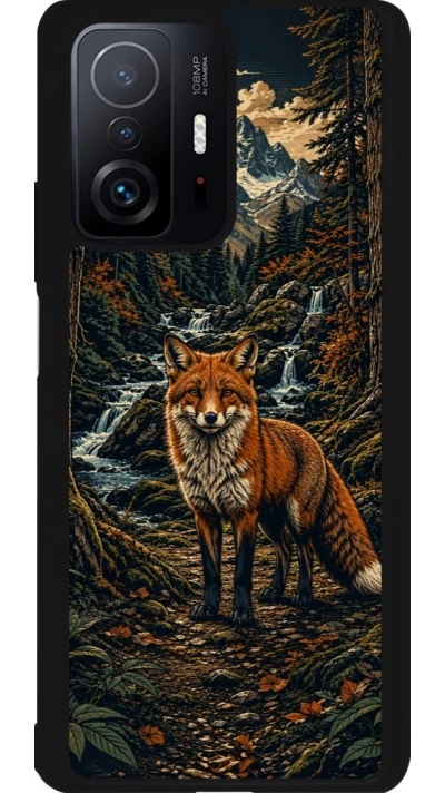 Coque Xiaomi 11T - Silicone rigide noir Linocut Renard