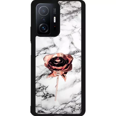 Coque Xiaomi 11T - Silicone rigide noir Marble Rose Gold