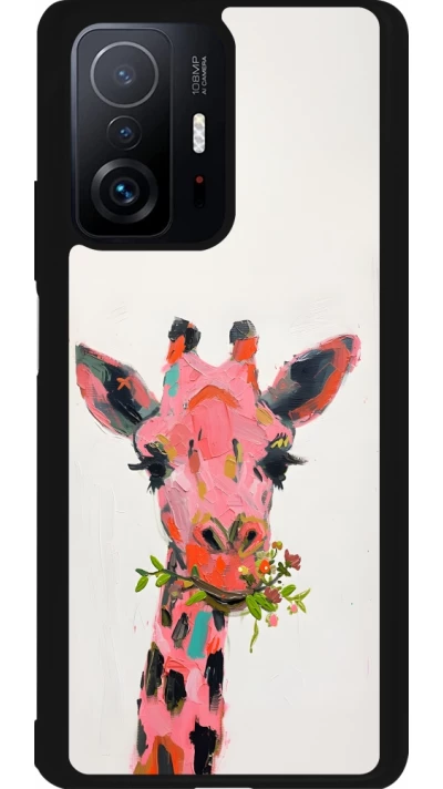 Xiaomi 11T Case Hülle - Silikon schwarz Pink Girafe Paint
