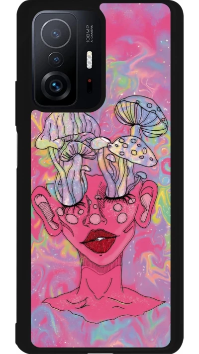 Xiaomi 11T Case Hülle - Silikon schwarz Psychedelic pink mushroom