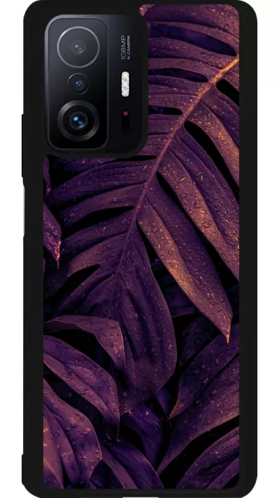 Xiaomi 11T Case Hülle - Silikon schwarz Purple Light Leaves
