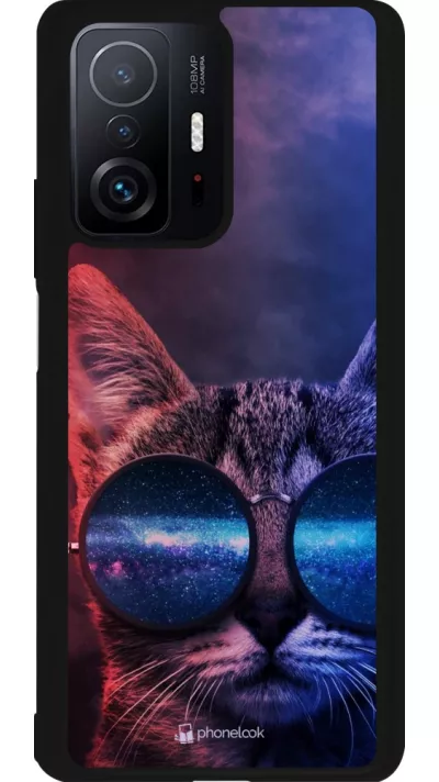 Xiaomi 11T Case Hülle - Silikon schwarz Red Blue Cat Glasses