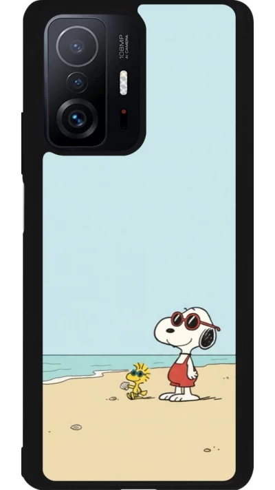 Coque Xiaomi 11T - Silicone rigide noir Snoopy on the beach Summer 2026