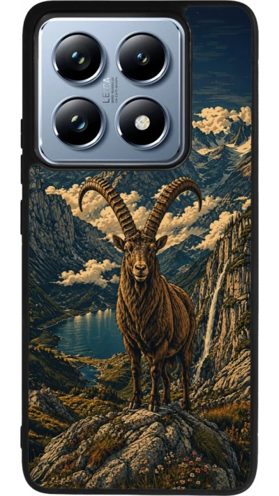 Coque Xiaomi 14T Pro - Silicone rigide noir Linocut Bouquetin