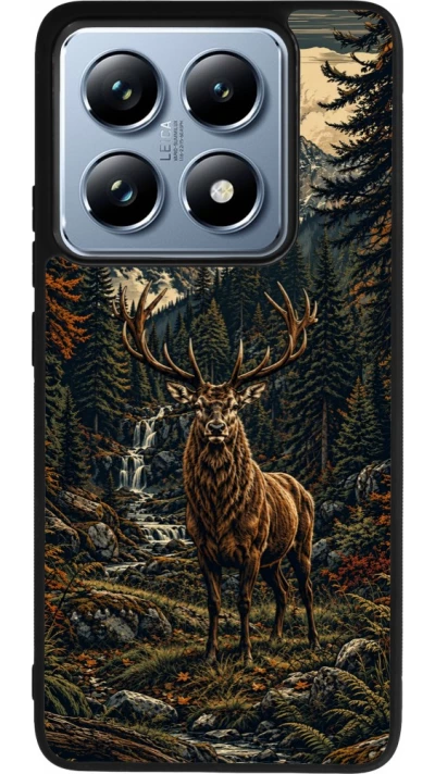 Coque Xiaomi 14T Pro - Silicone rigide noir Linocut Cerf