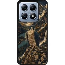 Xiaomi 14T Pro Case Hülle - Silikon schwarz Linocut Wanderfalke