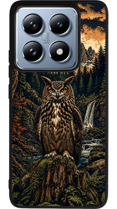 Coque Xiaomi 14T Pro - Silicone rigide noir Linocut Grand-Duc