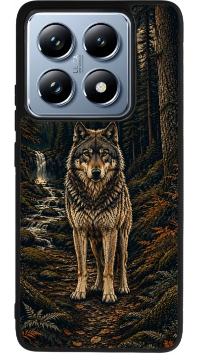 Coque Xiaomi 14T Pro - Silicone rigide noir Linocut Loup