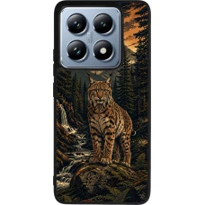 Coque Xiaomi 14T Pro - Silicone rigide noir Linocut Lynx
