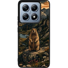 Coque Xiaomi 14T Pro - Silicone rigide noir Linocut Marmotte