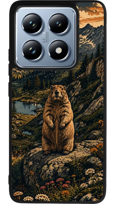 Coque Xiaomi 14T Pro - Silicone rigide noir Linocut Marmotte