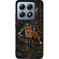 Coque Xiaomi 14T Pro - Silicone rigide noir Linocut Renard