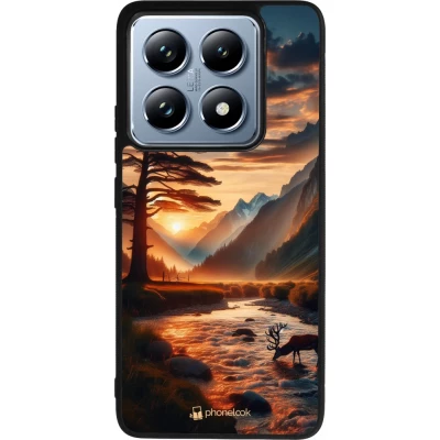 Xiaomi 14T Pro Case Hülle - Silikon schwarz Tal Sonnenuntergang Hirsch Baum