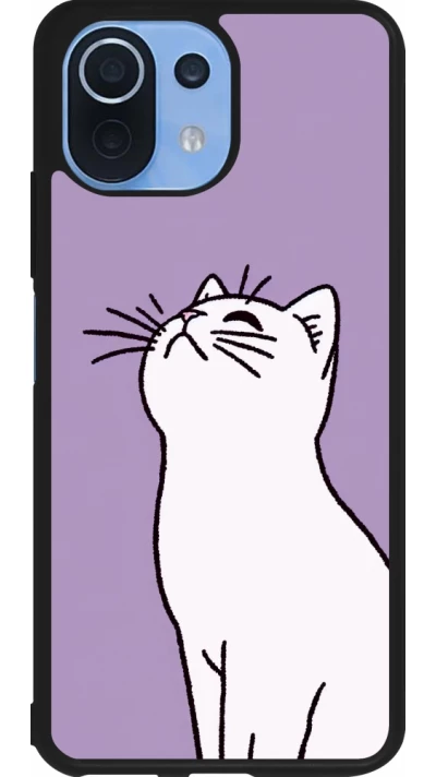 Xiaomi Mi 11 Lite 5G Case Hülle - Silikon schwarz Chat auf lila Hintergrund