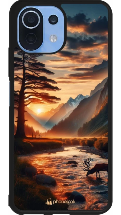 Xiaomi Mi 11 Lite 5G Case Hülle - Silikon schwarz Tal Sonnenuntergang Hirsch Baum