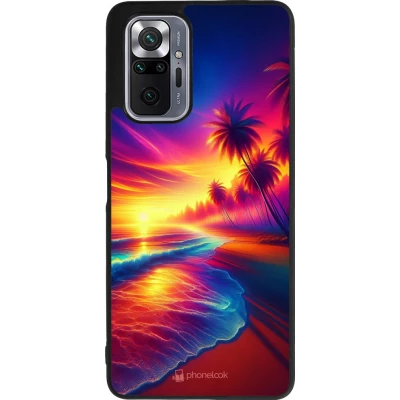 Coque Xiaomi Redmi Note 10 Pro Max - Silicone rigide noir Plage coucher soleil flashy