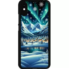 Xiaomi Redmi 9A Case Hülle - Verschneites Bergdorf am See in der Nacht