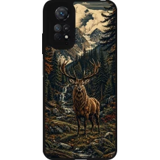 Coque Xiaomi Redmi Note 11 / 11S - Silicone rigide noir Linocut Cerf