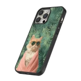 Coque iPhone 13 Pro Max - Silicone rigide noir Cat Summer Palms