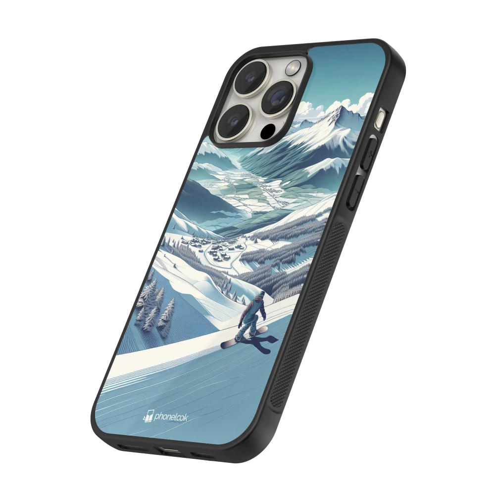 iPhone 13 Pro Max Case Hülle - Silikon schwarz Snowboarder Berg