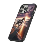 iPhone 13 Pro Case Hülle - Silikon schwarz Pferd majestätisch Strand