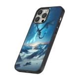 Coque iPhone 14 Pro Max - Silicone rigide noir Dragon nocturne montagne