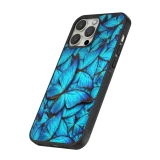 Coque iPhone 14 Pro - Silicone rigide noir Papillon bleu