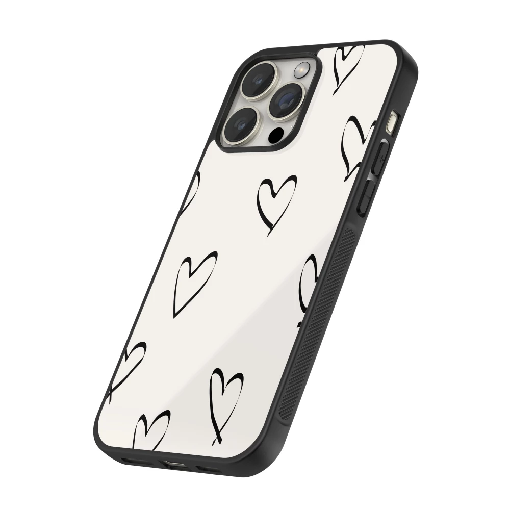 Coque iPhone 14 Pro - Silicone rigide noir Valentine 2023 minimalist hearts