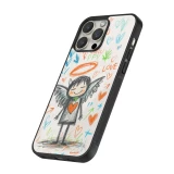 iPhone 15 Pro Case Hülle - Silikon schwarz Little Angel Sketch Love