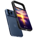 Coque iPhone 17 Pro Max - Silicone rigide noir Coucher soleil jaune violet