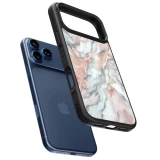 Coque iPhone 17 Pro Max - Silicone rigide noir Marbre Rose Lumineux
