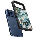 Coque iPhone 17 Pro Max - Silicone rigide noir Marbre Vert Bleu Doré
