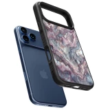 Coque iPhone 17 Pro Max - Silicone rigide noir Marbre violette argentée