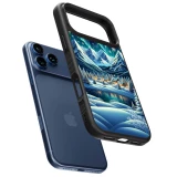 Coque iPhone 17 Pro Max - Silicone rigide noir Snowy Mountain Village Lake night