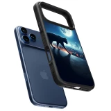 Coque iPhone 18 Pro / 17 Pro - Silicone rigide noir Chat noir sous la pleine lune