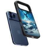 Coque iPhone 18 Pro / 17 Pro - Silicone rigide noir Dragon nocturne montagne