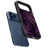 iPhone 17 Pro Case Hülle - Silikon schwarz Purple Light Leaves