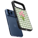 Coque iPhone 17 Pro - Silicone rigide noir Green vichy tulips Spring 2026