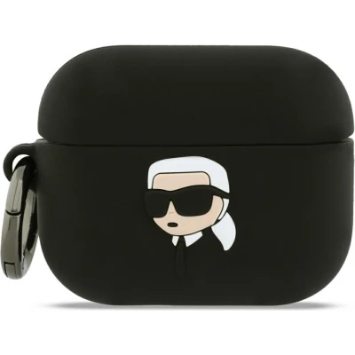 Coque AirPods Pro 3 - 3D silicone tête Karl Lagerfeld accessoire de protection élégant - Noir