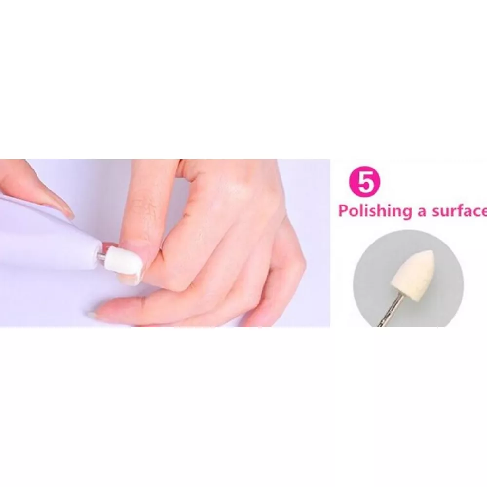 5 en 1 appareil électronique de soin des ongles manucure polissage avec 5 embouts - Blanc