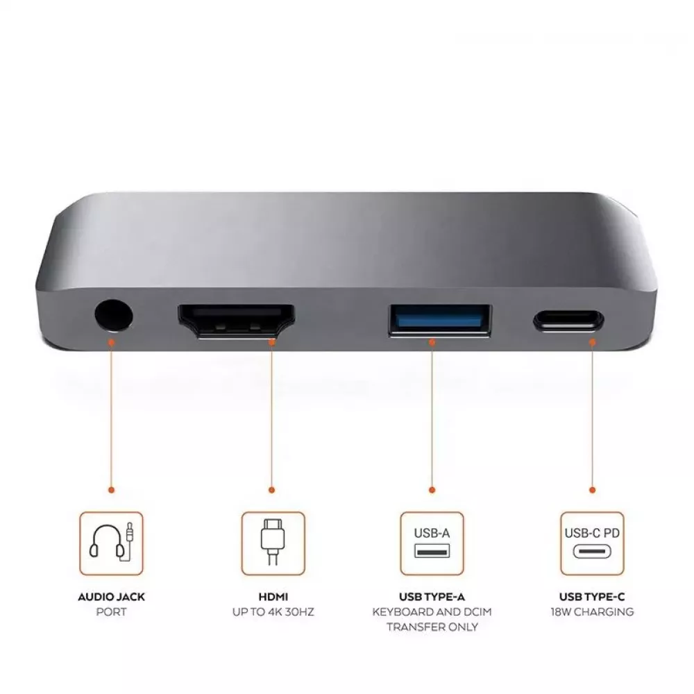 Adaptateur USB-C multi-ports pour Apple iPad Aluminium 4 en 1 USB 3.0-AUX-HDMI - Argent