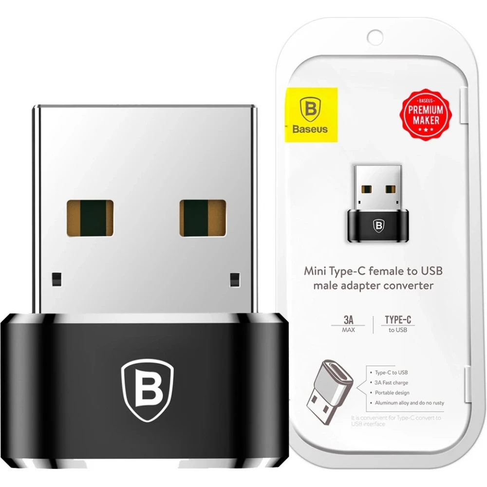 Adaptateur USB-C vers USB-A Mini Baseus haut d&eacute;bit pour appareils compatibles - Noir