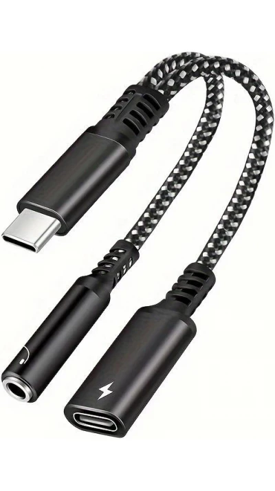 Adaptateur audio 2 en 1 USB-C vers jack 3.5mm + USB-C 30W Fast Charge - Noir