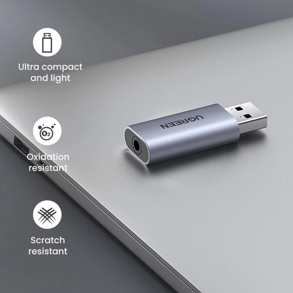 Adaptateur audio Ugreen CM383 pour &eacute;couteurs et haut-parleurs - Gris