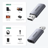 Adaptateur audio Ugreen CM383 pour &eacute;couteurs et haut-parleurs - Gris