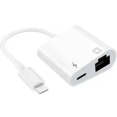 Adaptateur multiport Lightning vers RJ45 Ethernet LAN avec port d'alimentation USB-C - Blanc