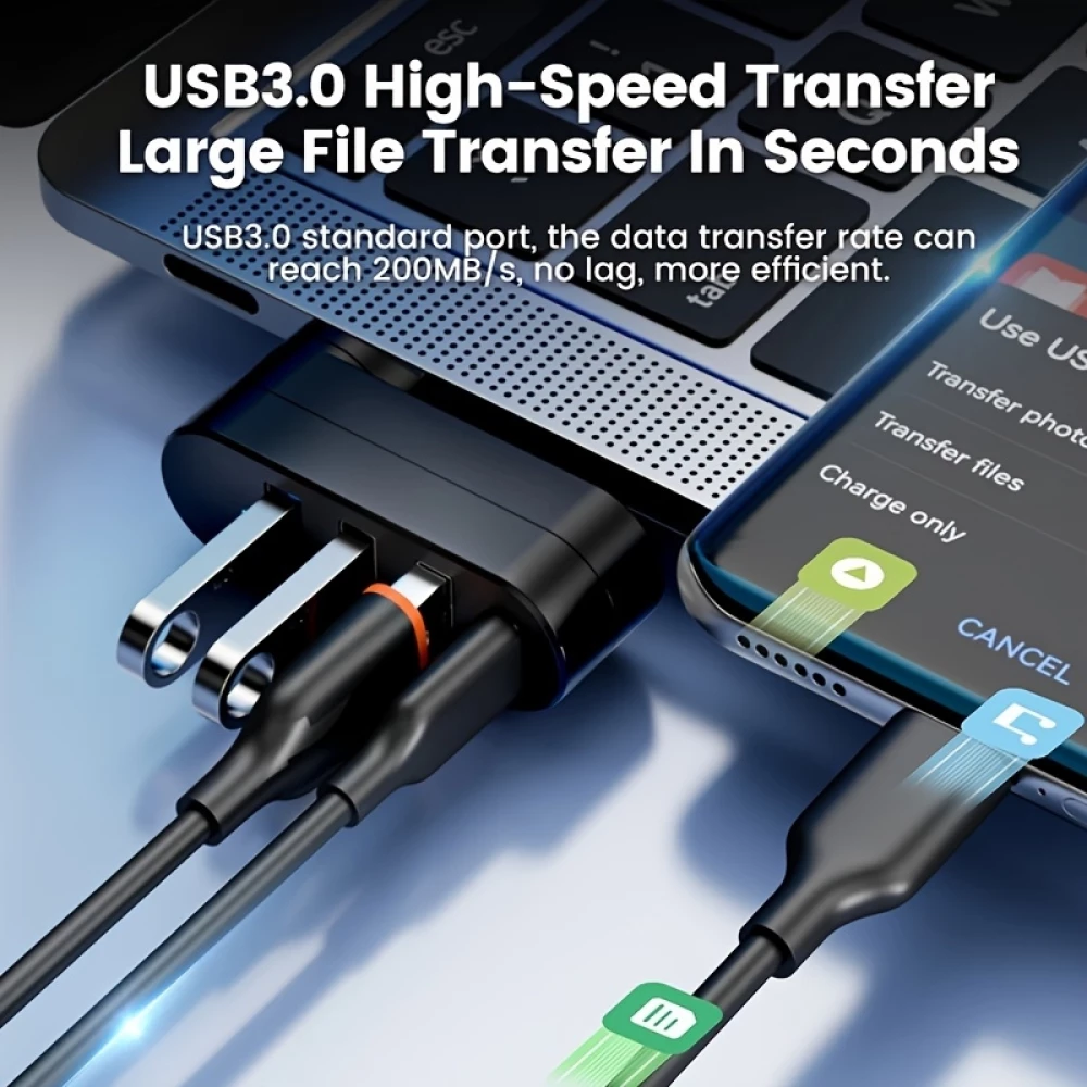 USB 3.0 Multiport-Adapter 180&deg; Rotierend 4 in 1 (3x USB-A / 1x USB-C) Kompakt f&uuml;r PC-Zubeh&ouml;r - Schwarz